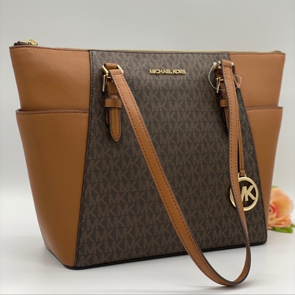 MICHAEL KORS CHARLOTTE LARGE TOP ZIP Brown Tote - Picture 11 of 13